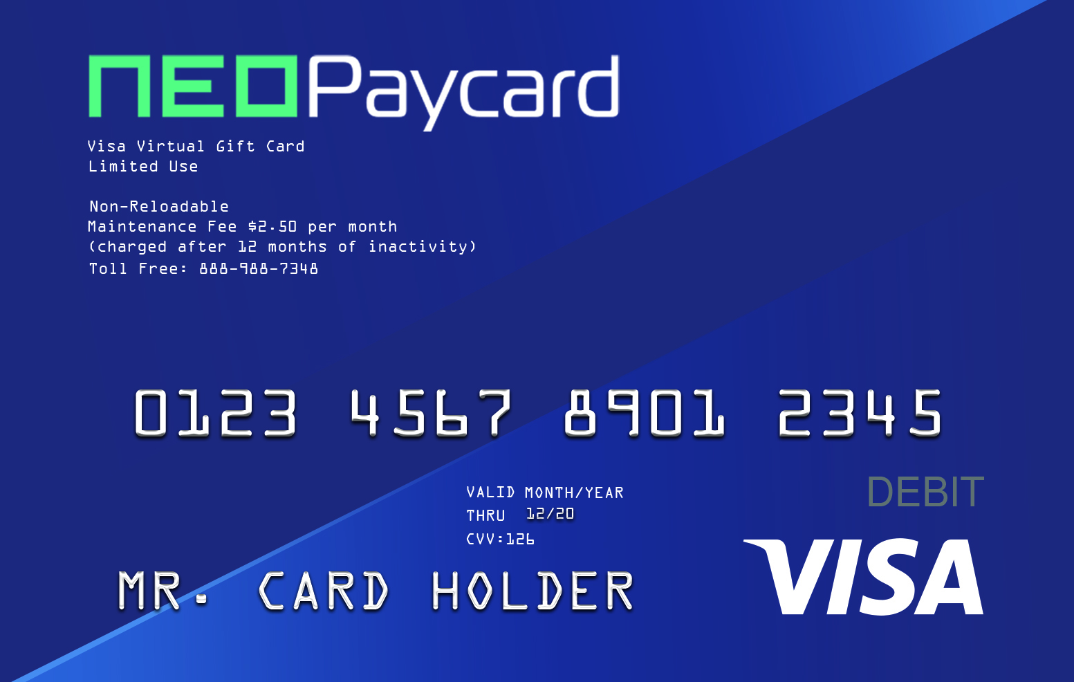 NeoPayCard Non-Reloadable Virtual Visa® Gift